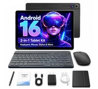Dernière tablette Android 16 10,1" avec écran tactile IPS HD, double caméra, 64 Go de stockage d'extension de 1 To, kit de tablettes 8 en 1 avec clavier, étui de protection, souris, stylet, BT 5.4
