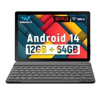 Tablette Android 10,1" Android 14 avec écran tactile IPS HD 1280 x 800, double caméra, 64 Go de stockage TB Expansion, tablettes 2 en 1 avec clavier, étui de protection, souris, stylet, BT 5.0, WiFi 6