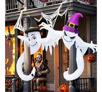 【Dernière version 2025】 Décorations gonflables pour Halloween de 1,8 m, double fantômes autour des colonnes avec 4 lumières LED intégrées, décorations de cour gonflables pour Halloween, décoration
