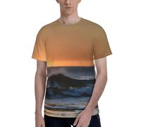 Derniers rayons du soleil sur les vagues de la mer imprimé hommes été mode t-shirt respirant doux manches courtes t-shirt décontracté gym bureau, noir, Taille 3XL