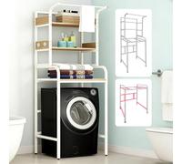 Dernoing Armoire Au-Dessus du Lave-Linge à 3 Niveaux, Meuble Machine à Laver 4 Tige de Renfort Supplémentaire Capacité Charge 400kg, Meuble Machine à Laver et Seche Linge (Whitewood, 70x60x190cm)