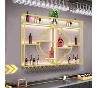 Dernoing Étagère à vin murale de grande capacité avec support en verre pour affichage et rangement de bouteilles de vin, étagères de bar pour la maison, la salle à manger, la cuisine (doré, 47,2/120