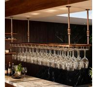 Dernoing Support pour Verre à Vin Hauteur RéGlable, Porte-Verres à Pied Suspendu en Métal, Montage au Plafond Range Verre Suspendu Bar pour Famille, Restaurant, Hôtel, Bar (bn, 60x35x(30-60) cm)