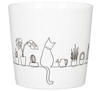 DEROMA-Cache-pot en céramique blanc motifs chat Scheurich 870 Catview - diamètre 13 cm