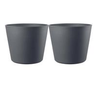 Deroma Origin Lot de 2 pots de fleurs ronds de 20,3 cm | Plastique léger, résistant aux chocs et durable | Pot pour intérieur/extérieur pour terrasse | Réserve d'eau et bouchon de vidange | Pot