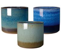 DEROMA-Pot en terre cuite émaillée coloris bleu Deroma Océan - diamètre 25 x H 21 cm