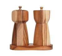 DeroTeno Ensemble de moulins à sel et poivre avec plateau - Moulin à sel réglable en céramique - Moulin à poivre en acier inoxydable - Bois d'acacia - Hauteur : 14 cm - Diamètre du fond : 6 cm