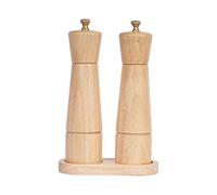 DeroTeno Set de Moulin à poivre et sel avec Plateau de Moulin, moulin à sel réglable en céramique, moulin à poivre en acier inoxydable, Bois caoutchouc, Hauteur de 22 cm, Diamètre du fond de 5,5 cm