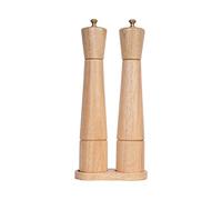 DeroTeno Set de Moulin à poivre et sel avec Plateau de Moulin, moulin à sel réglable en céramique, moulin à poivre en acier inoxydable, Bois caoutchouc, Hauteur de 32 cm, Diamètre du fond de 6 cm