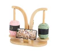 Dérouleur de laine magnétique en bois avec organisateur d'accessoires de tricot - Support rotatif pour laine - Support de téléphone portable pour les amateurs de crochet (bois naturel)