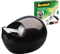 Scotch Dévidoir de Ruban conçu par Karim Rashid, Couleur Noir + Magic Ruban Adhésif Invisible , 19 mm x 7.5 m, 1 Rouleau/Paquet