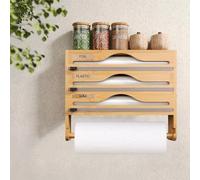 Derouleur Film Alimentaire, Distributeur Film Alimentaire avec Coupeur et Porte Essuie Tout Cuisine, Distributeur Papier Aluminium et Film, Support de Rangement pour Mural/Tiroir de Cuisine