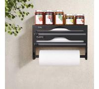 Derouleur Film Alimentaire, Distributeur Film Alimentaire avec Coupeur et Porte Sopalin Cuisine, Distributeur Papier Aluminium et Film, Support de Rangement pour Mural/Tiroir de Cuisine