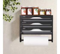 Derouleur Film Alimentaire, Distributeur Film Alimentaire avec Coupeur et Porte Sopalin Cuisine, Distributeur Papier Aluminium et Film, Support de Rangement pour Mural/Tiroir de Cuisine