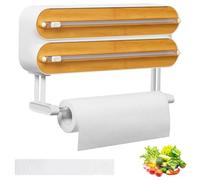 Derouleur Film Alimentaire Magnétique, 3 in 1 Derouleur Film Alimentaire, Distributeur et Film Alimentaire, Coupe Film Alimentaire pour Tiroir de Cuisine,Dérouleur Mural, Couleur Bois