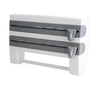 Dérouleur Mural 3 Rouleaux, Distributeur Papier Aluminium et Film en ABS Support de Rangement avec Lames Tranchantes pour Support pour Essuie-Tout Montage Mural(Gris)