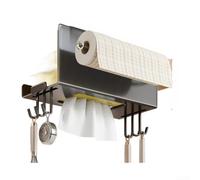 Dérouleur Mural Cuisine Perçage - Support Sopalin Acier pour 3 Rouleaux, pour porte Rouleau pour papier Aluminium et Film Alimentaire, Design 26x11.5x16cm(Grey With Hooks)