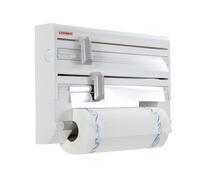 Dérouleur mural Leifheit Parat ComfortLine 25703, porte-rouleau mural cuisine pour 3 rouleaux avec lames tranchantes, blanc