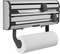 Dérouleur mural Leifheit Parat Royal 25793, porte-rouleau cuisine en acier inoxydable pour 3 rouleaux, lames tranchantes, blanc
