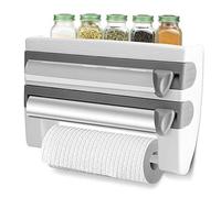 Dérouleur Mural, Support Mural pour essuie-Tout Distributeur de Rouleau de Cuisine Multifonction Film étirable Distributeur Papier Aluminium avec Porte Sopalin Dérouleur Triple Gris