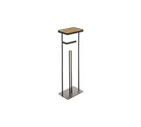 Derouleur papier toilette Wc avec reserve et support telephone en metal noir charbon - Longueur 18 x Profondeur 12 x Hauteur 59,2 cm-PEGANE- Noir