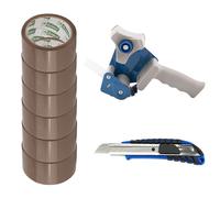 Derouleur Pour Ruban Adhesif Avec 6 Rouleaux De Ruban Marron 50mx48mm-Inclus Cutter À Cartouche 18 Mm Avec Poignée Paoutchoutée