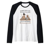 Derrière Chaque Fille WFH est Un Chat connaissant Les Secrets Manche Raglan