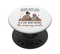 Derrière Chaque Fille WFH est Un Chat connaissant Les Secrets PopSockets PopGrip Adhésif