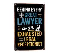 Derrière Chaque Grand Avocat Se Cache Une Réceptionniste Juridique Épuisée. Plaque Métallique Pancarte Vintage Plaques En Métal Pour Pub Salon Salle De Bain 30X40cm
