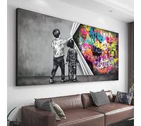 Derrière Le Mur Abstrait Graffiti Art Banksy Toile Peinture Oeuvre Street Art Murale Affiches Imprime Home Decor XXL 80x160cm Sans Cadre