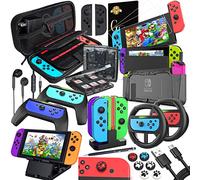 18 IN 1 nintendo switch accessoire-étui de protection avec protection d'écran, support de jeu, coque de commutateur, capuchon de manette, poignée et volant,Protection Chargeur pour Joy-Con Manette