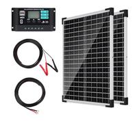 DERUXI Kit de Panneau Solaire 50 W 12 V : Panneau Solaire Photovoltaïque Monocristallin de 2x25W avec Régulateur de Charge de 10 A, 2 Pièces d'extension et 2 Pinces crocodiles pour Camping, Caravane