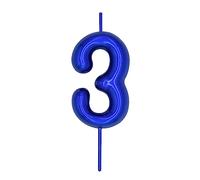 DERVENTA Chiffre Bougie Bleu 2,36 pouces Fête Célébration Anniversaire Décoration Parfaite Gâteau Dessert Brunch d'Anniversaire 1 Pièce (Bleu 3 Blue)