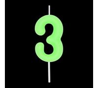 DERVENTA Chiffre Bougie Vert Phosphorescent 2,36 pouces Fête Célébration Anniversaire Décoration Parfaite Gâteau Dessert Brunch d'Anniversaire 1 Pièce (Vert 3 Phosphorescent)