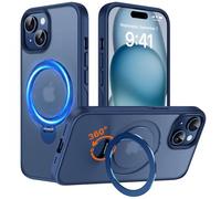 Derwav Multi-en-1 [Magnétique + béquille + Anneau de Support] pour iPhone 15 Compatible avec MagSafe, Support Rotatif à 360 ° avec Cadre Militaire en Silicone résistant aux Chocs, Coque magnétique