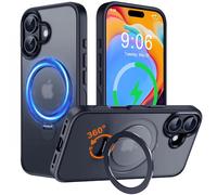 Derwav Multi-en-1 [Magnétique + béquille + Anneau de Support] pour iPhone 16, Compatible avec MagSafe, Support Invisible Rotatif à 360°, Cadre Militaire en Silicone Antichoc - Noir