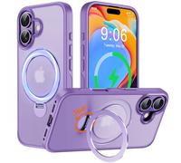 Derwav Multi-en-1 [Magnétique + béquille + Anneau de Support] pour iPhone 16, Compatible avec MagSafe, Support Invisible Rotatif à 360°, Cadre en Silicone Militaire Antichoc - Violet