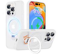 Derwav Multi-en-1 [Magnétique + béquille + Anneau de Support] pour iPhone 16 Pro, Compatible avec MagSafe, Support Invisible Rotatif à 360°, Cadre Militaire en Silicone Antichoc - Blanc