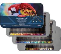 Derwent Chromaflow 2306262 Lot de 100 crayons dans une boîte métallique à noyau rond de 3,5 mm d'épaisseur et estompables avec texture lisse, parfaits pour le dessin, le coloriage et la superposition,