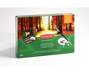 Derwent Academy - Set 12 Peintures Acryliques dans un Coffret en Bois, Pinceau Palette et Papier Inclus, 2305674