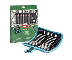 Derwent Academy - Trousse Enroulable avec 16 Crayons à Croquis, Gomme et Taille-Crayons Inclus, 2305682