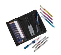 DERWENT Artpack - Pochette à Crayons & Accessoires de Dessin, Trousse à Crayons à 2 Compartiments, Qualité Professionnelle, Coloris Noir (2306222)