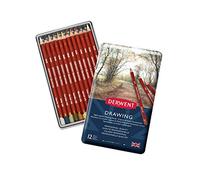 Derwent Crayons Drawing, Set de 12 en boîte métallique, mine ronde 5 mm, mine haut de gamme, texture douce, conçus pour le dessin artistique et le coloriage, niveau professionnel, 0700671