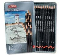 DERWENT GRAPHIC CRAYONS GRAPHITE MINE MOYENNE (6B À 4H) BOÎTE MÉTAL DE 12