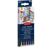 Derwent Line Maker Couleurs, Set de 6, Feutres Fineliner, Pointes Variées, Encre à Séchage Rapide, Idéal pour le Croquis, l'Écriture, l'Illustration et le Coloriage, Qualité Professionnelle, 2305576