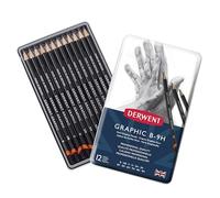 Derwent Set de 12 crayons graphiques durs B-9H, graphite de qualité professionnelle, débutants et professionnels, conçu pour l'esquisse, le dessin, l'ombrage, le tracé et l'illustration