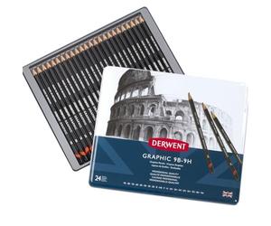 Derwent Set de 24 crayons graphiques de dureté 9H-13B, graphite de qualité professionnelle - débutants et professionnels, conçu pour l'esquisse, le dessin, l'ombrage, le tracé et l'illustration
