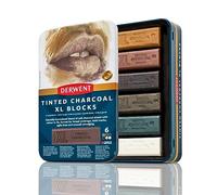 DERWENT Tinted Charcoal - Boîte de 6 Craies Fusains de Couleurs Aquarellables au Format XL (60 mm), pour Croquis / Dessin / Marques Expressives, Qualité Professionnelle, 2306177