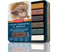 Derwent Tinted Charcoal Boîte De 6 Craies Fusains De Couleurs Aquarellables Au Format Xl (60 Mm), Pour Croquis / Dessin / Marques Expressives, Qualité Professionnelle, 2306177