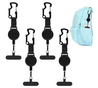 Derwrtup 4 Pièces Attache Antivol pour Téléphone Portable, 60cm Cordons De Téléphone Rétractables avec Boucle d'embrayage Antivol, pour Randonnée, Cyclisme, Escalade, Noir